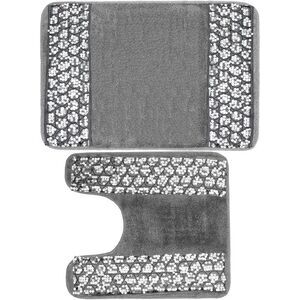 PBP Popular Sinatra Silver Bathroom Banded Bath & Contour Rug Set